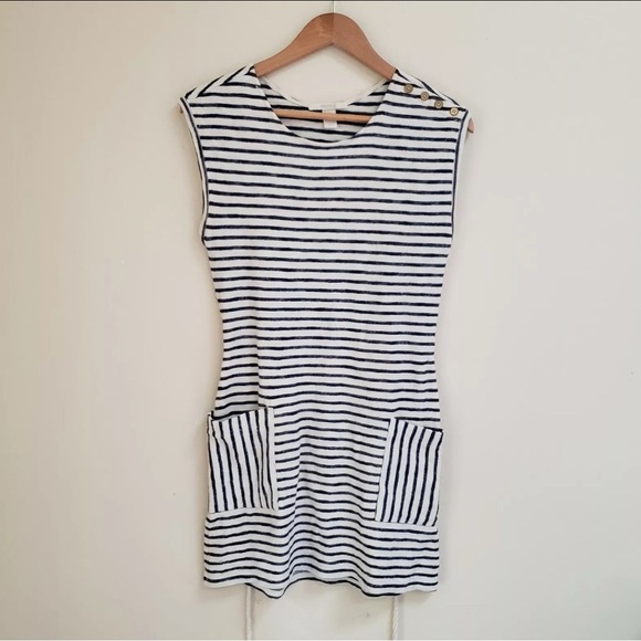 Forever 21 White Navy Striped Sleeveless Knit Mini Tunic Dress Size S sailor - Picture 3 of 5